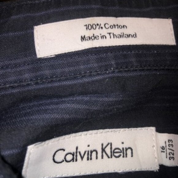 Calvin Klein Mens Large Button Up Shirt Blue Stripe Long Sleeve Dress Shirt - Picture 2 of 9